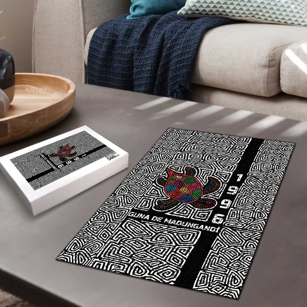 Indigenous Regions of Panama Guna de Madungandí Puzzle with Colorful Turtle and Black White Geometric Pattern - Wonder Print Shop