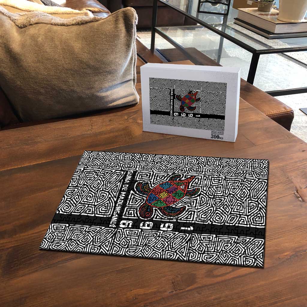 Indigenous Regions of Panama Guna de Madungandí Puzzle with Colorful Turtle and Black White Geometric Pattern - Wonder Print Shop