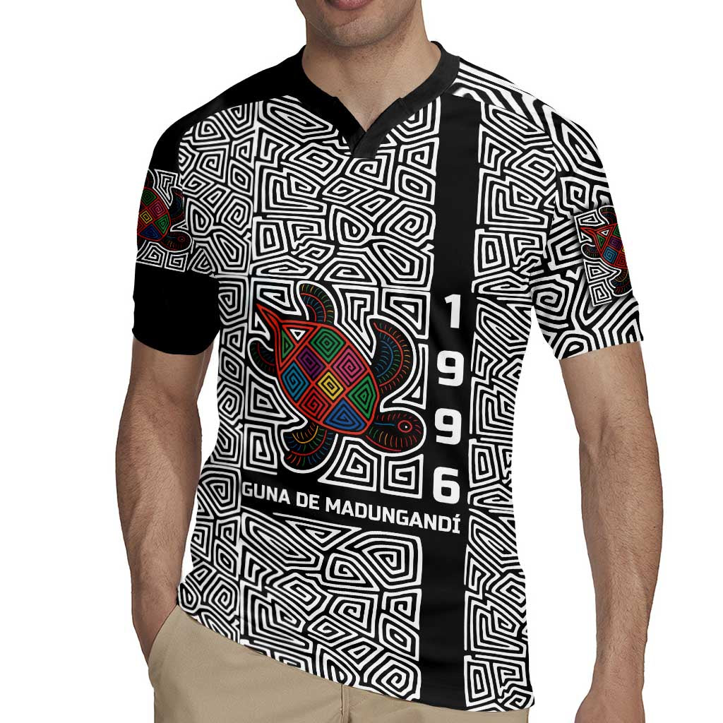 Indigenous Regions of Panama Guna de Madungandí Rugby Jersey with Colorful Turtle and Black White Geometric Pattern - Wonder Print Shop