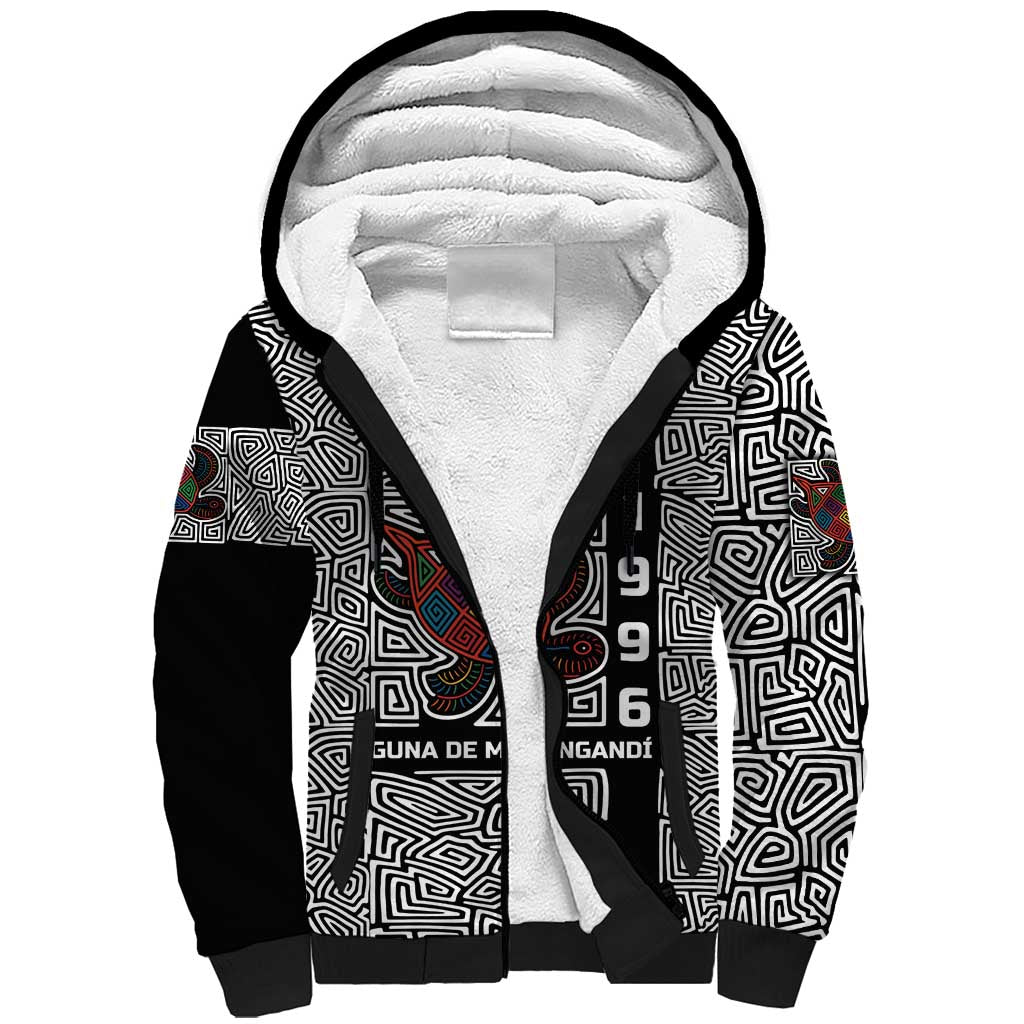 Indigenous Regions of Panama Guna de Madungandí Sherpa Hoodie with Colorful Turtle and Black White Geometric Pattern - Wonder Print Shop