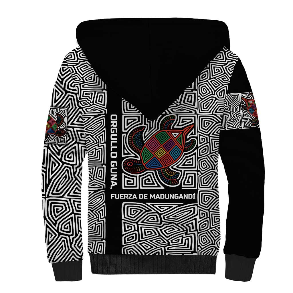 Indigenous Regions of Panama Guna de Madungandí Sherpa Hoodie with Colorful Turtle and Black White Geometric Pattern - Wonder Print Shop