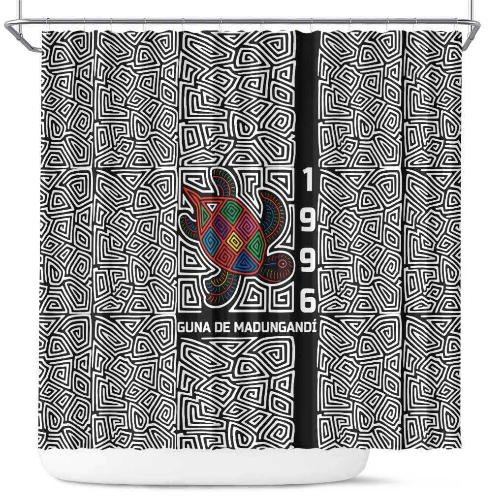 Indigenous Regions of Panama Guna de Madungandí Shower Curtain with Colorful Turtle and Black White Geometric Pattern - Wonder Print Shop