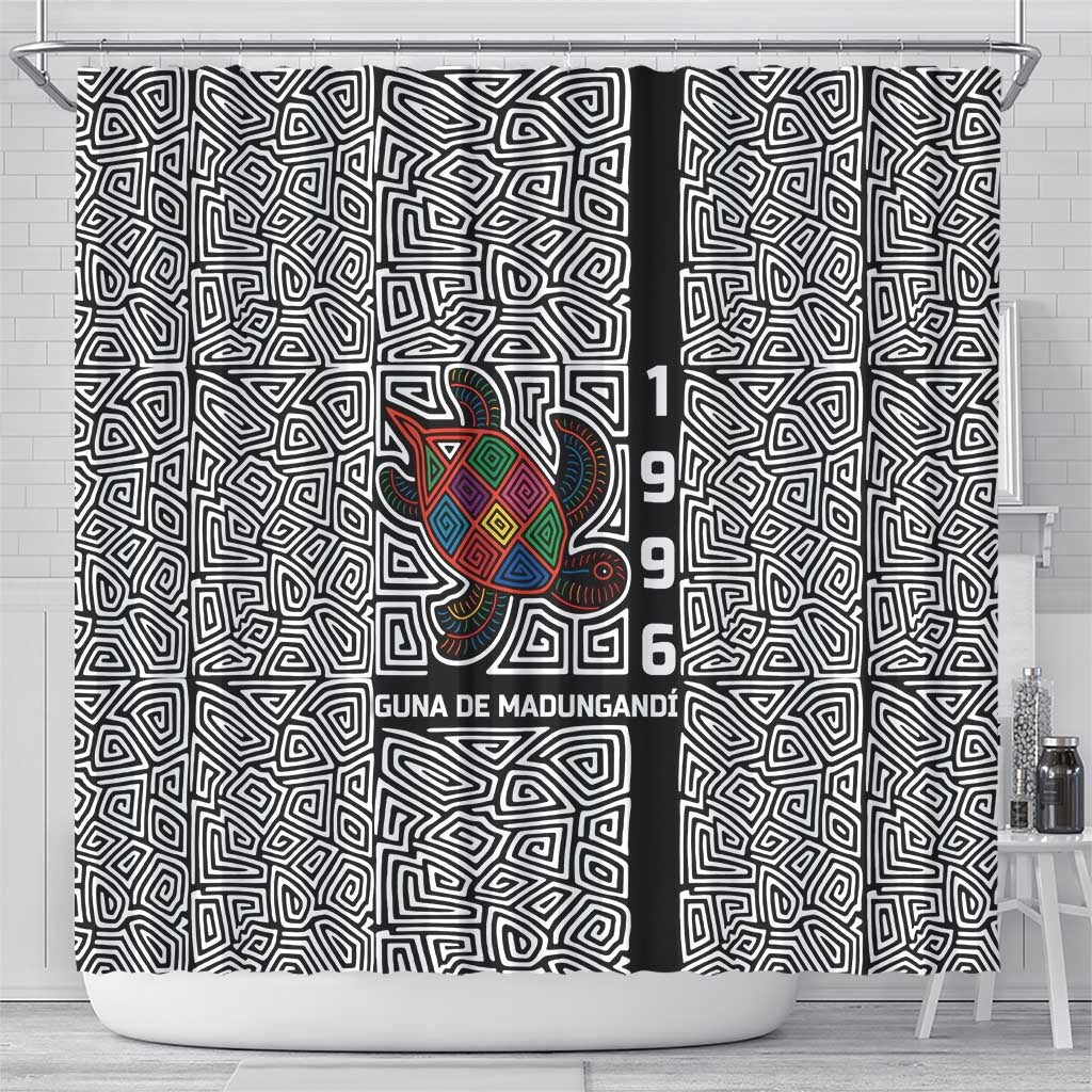 Indigenous Regions of Panama Guna de Madungandí Shower Curtain with Colorful Turtle and Black White Geometric Pattern - Wonder Print Shop