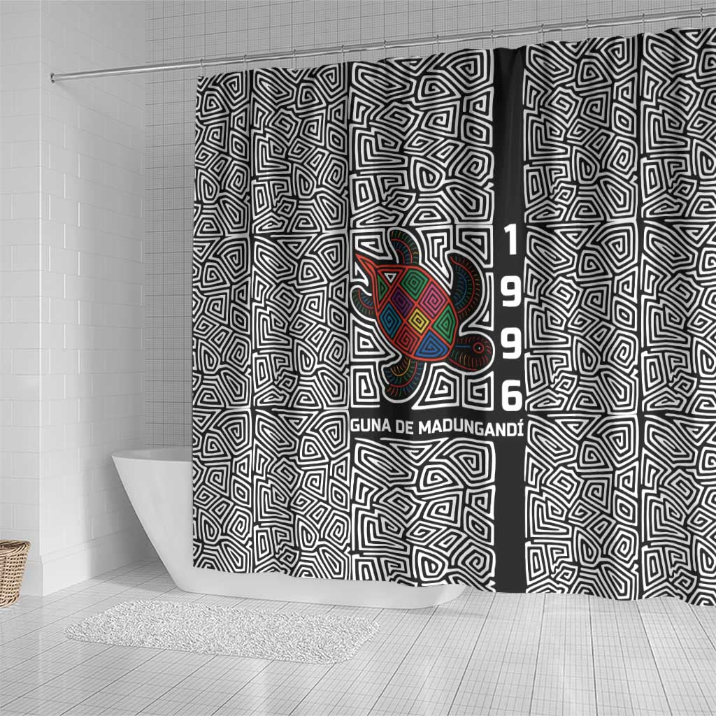 Indigenous Regions of Panama Guna de Madungandí Shower Curtain with Colorful Turtle and Black White Geometric Pattern - Wonder Print Shop