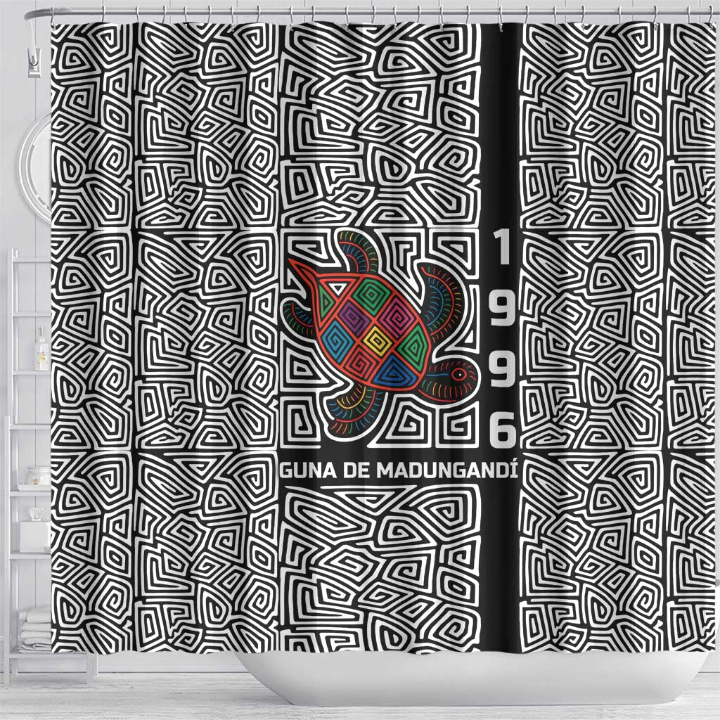 Indigenous Regions of Panama Guna de Madungandí Shower Curtain with Colorful Turtle and Black White Geometric Pattern - Wonder Print Shop