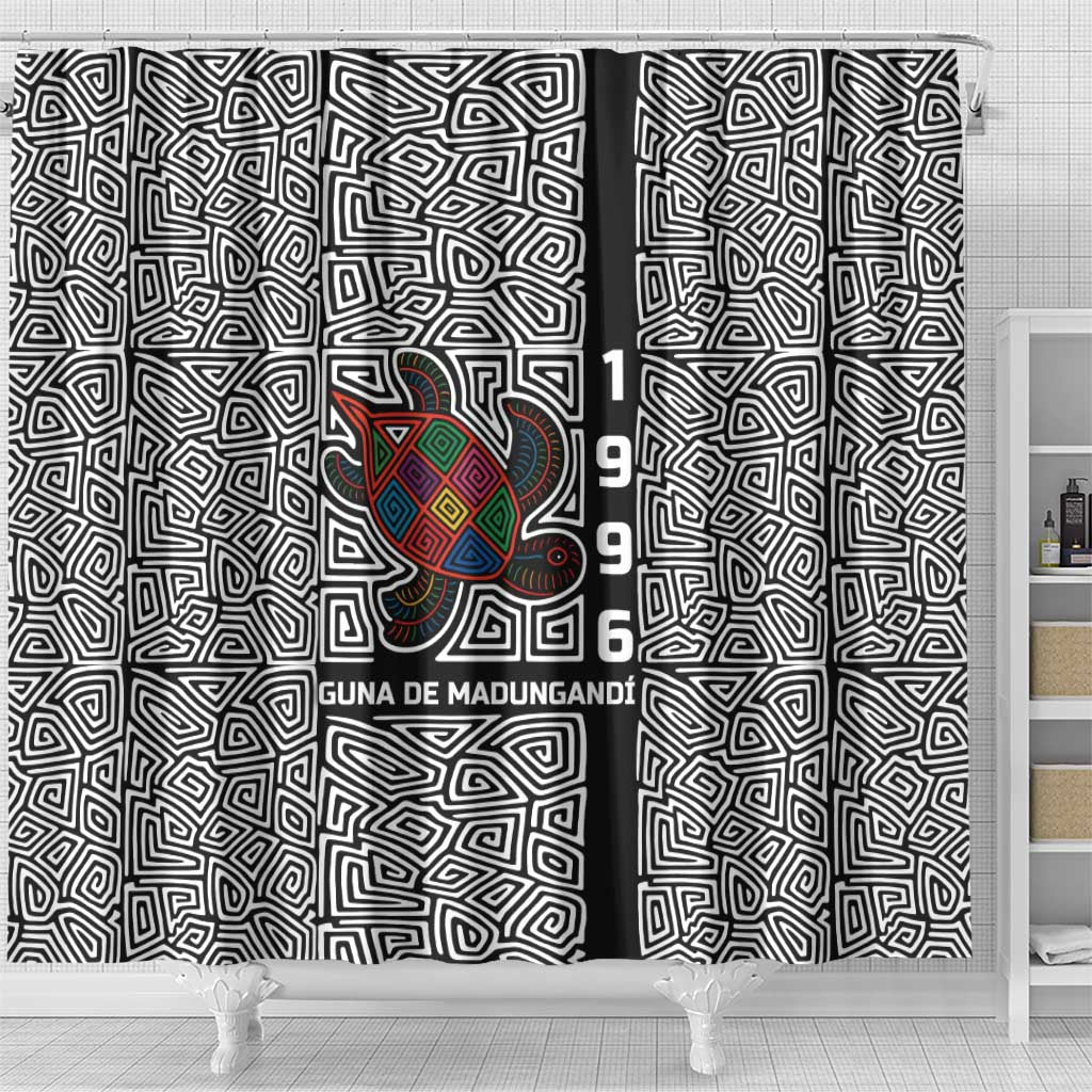 Indigenous Regions of Panama Guna de Madungandí Shower Curtain with Colorful Turtle and Black White Geometric Pattern - Wonder Print Shop