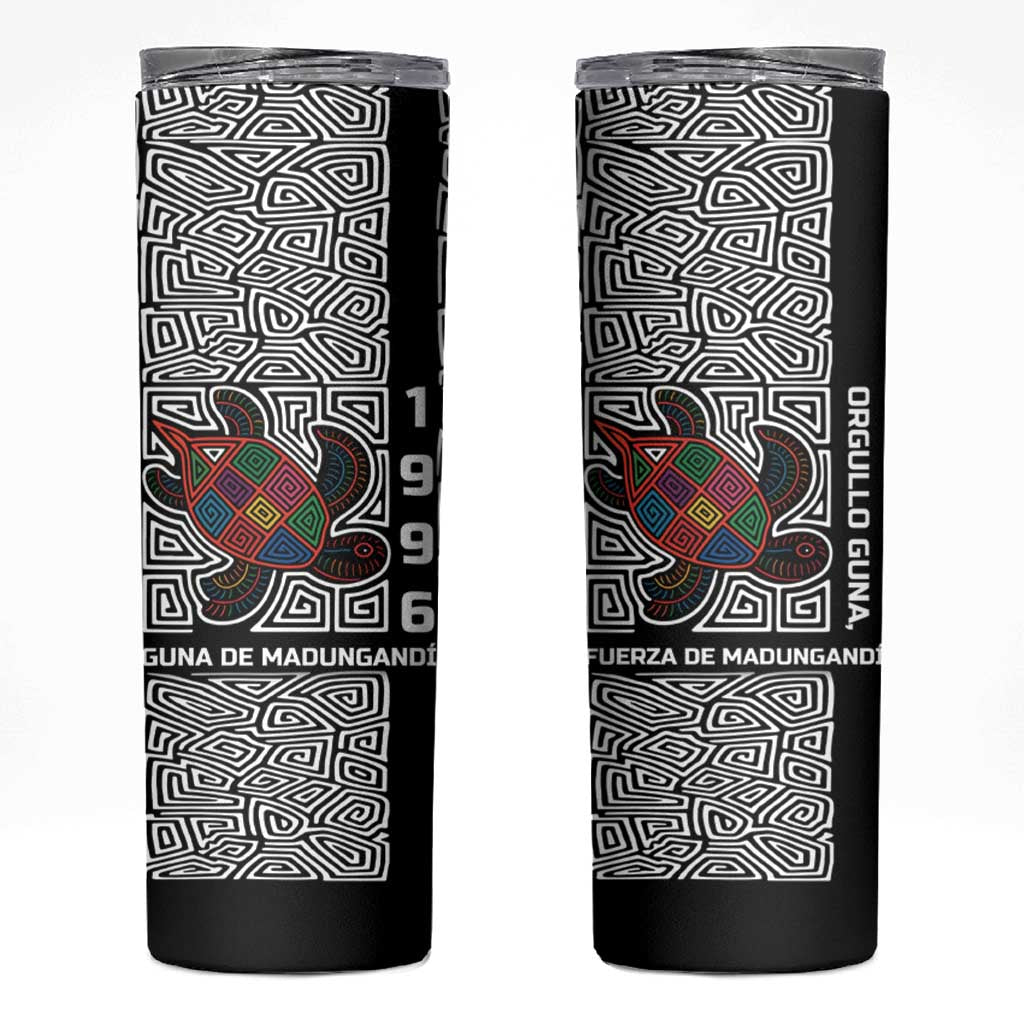 Indigenous Regions of Panama Guna de Madungandí Skinny Tumbler with Colorful Turtle and Black White Geometric Pattern - Wonder Print Shop