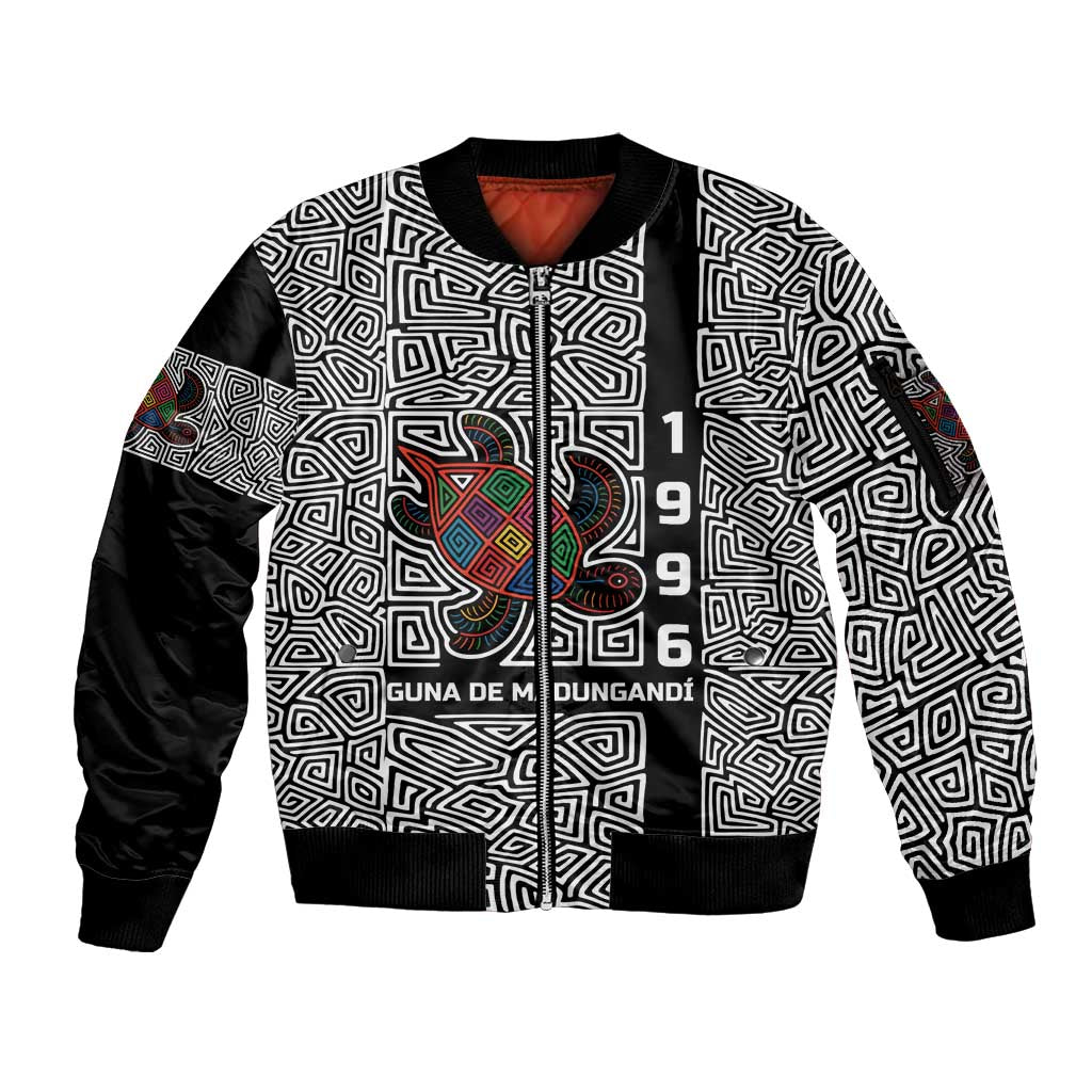 Indigenous Regions of Panama Guna de Madungandí Sleeve Zip Bomber Jacket with Colorful Turtle and Black White Geometric Pattern - Wonder Print Shop