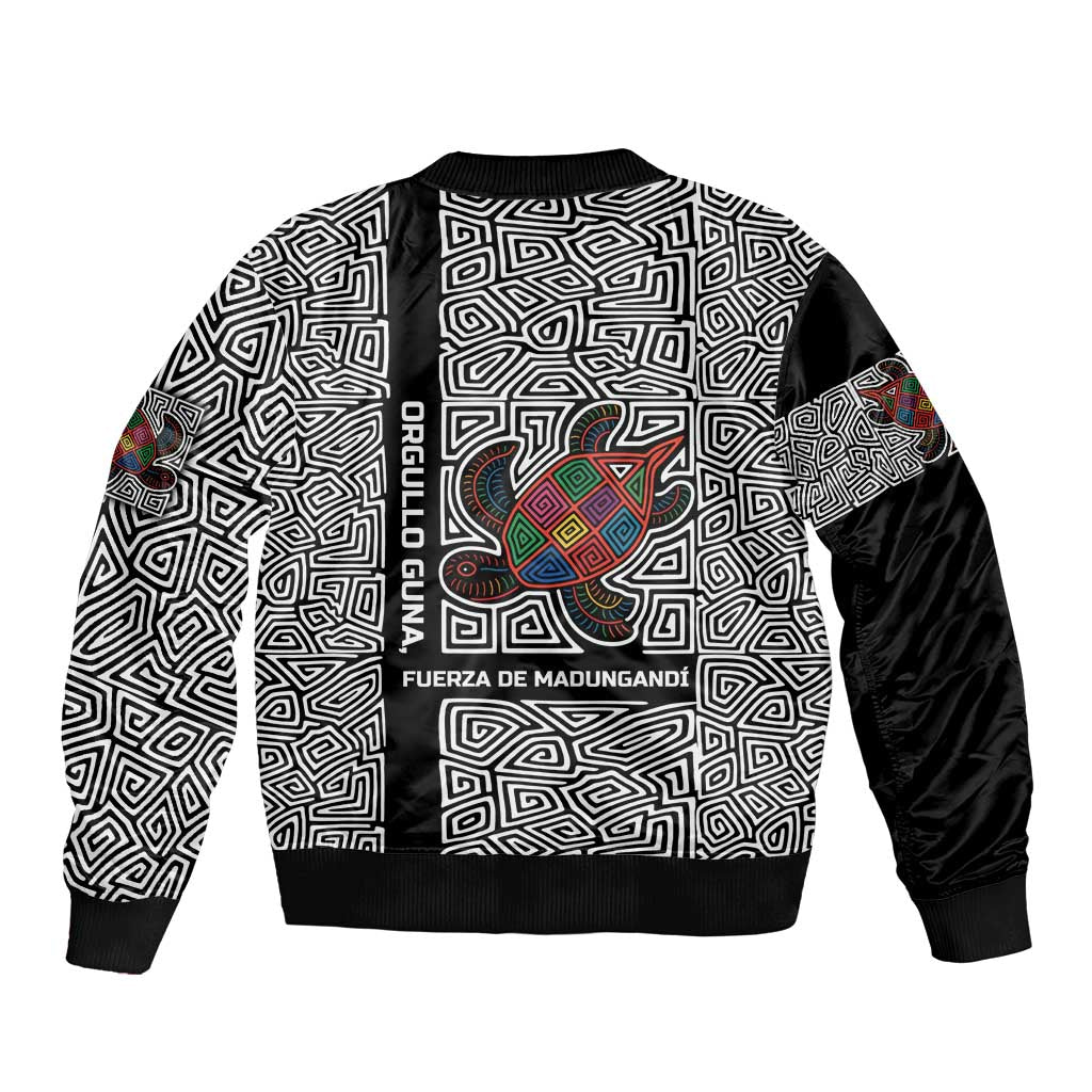 Indigenous Regions of Panama Guna de Madungandí Sleeve Zip Bomber Jacket with Colorful Turtle and Black White Geometric Pattern - Wonder Print Shop