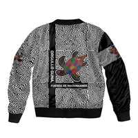 Indigenous Regions of Panama Guna de Madungandí Sleeve Zip Bomber Jacket with Colorful Turtle and Black White Geometric Pattern - Wonder Print Shop