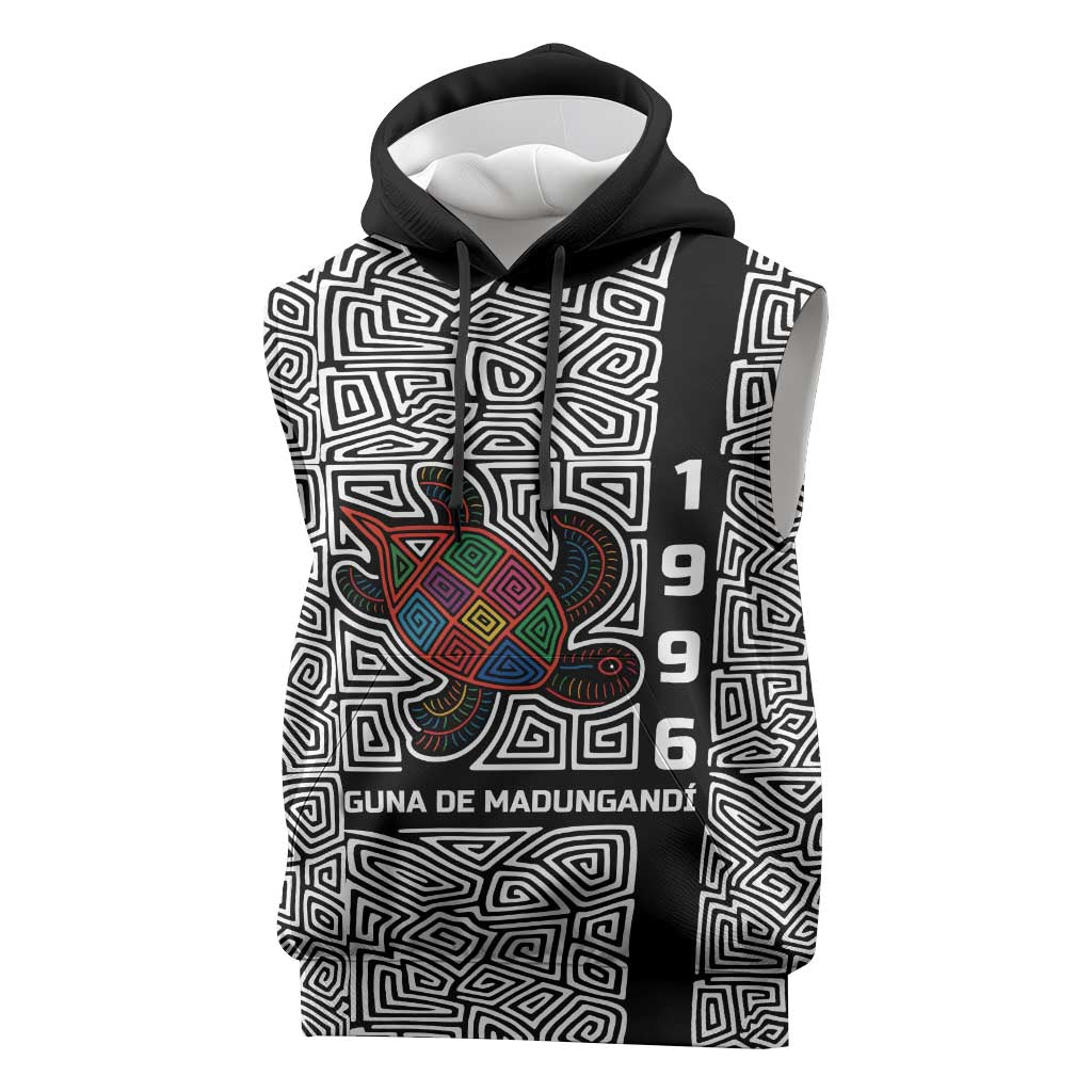 Indigenous Regions of Panama Guna de Madungandí Sleeveless Hoodie with Colorful Turtle and Black White Geometric Pattern - Wonder Print Shop