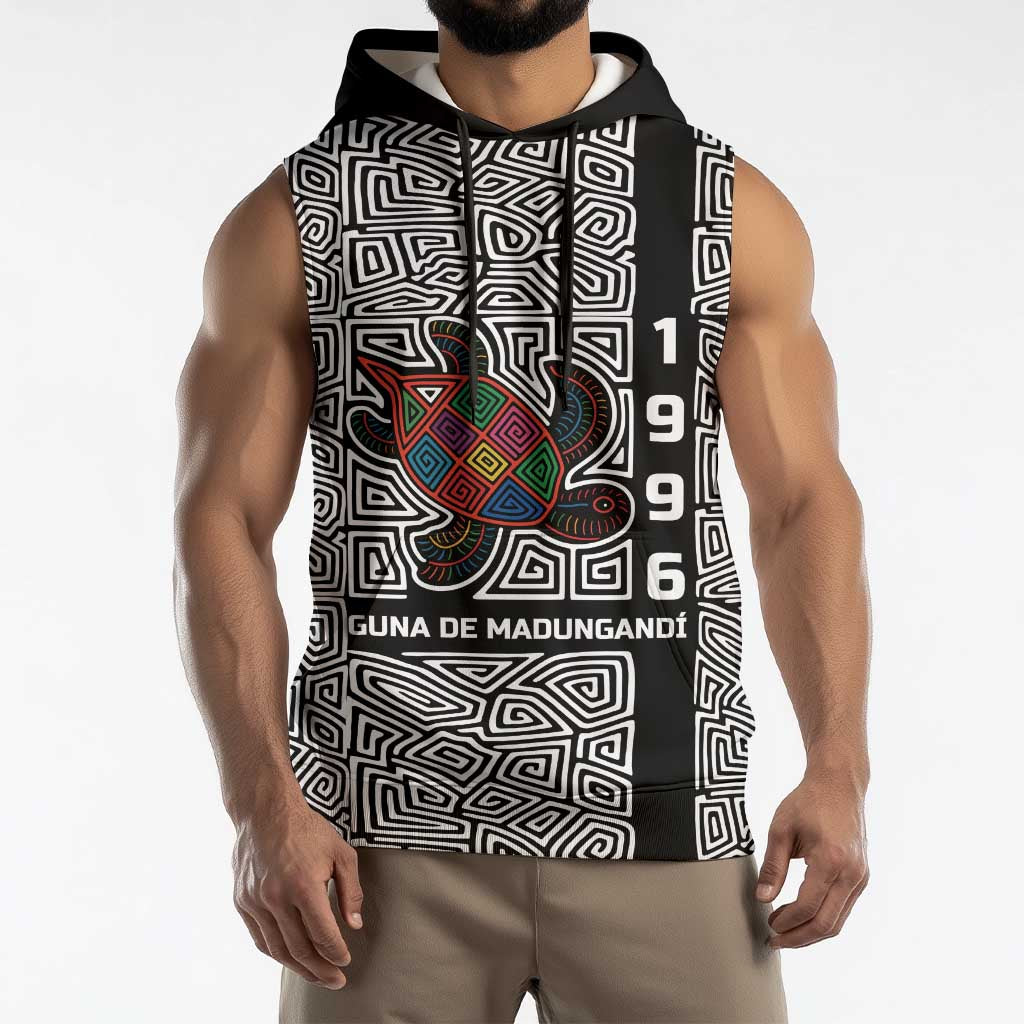 Indigenous Regions of Panama Guna de Madungandí Sleeveless Hoodie with Colorful Turtle and Black White Geometric Pattern - Wonder Print Shop