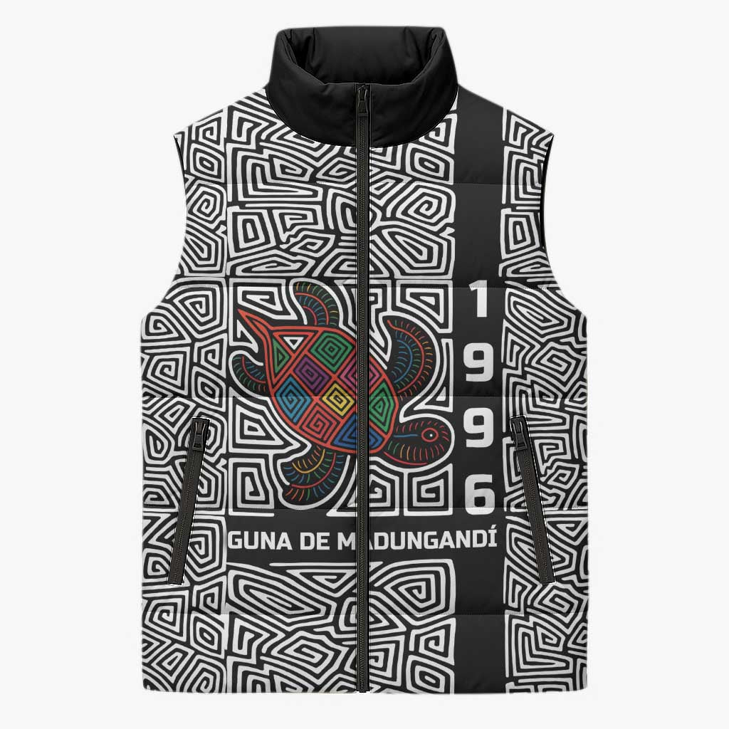 Indigenous Regions of Panama Guna de Madungandí Sleeveless Puffer Jacket with Colorful Turtle and Black White Geometric Pattern - Wonder Print Shop