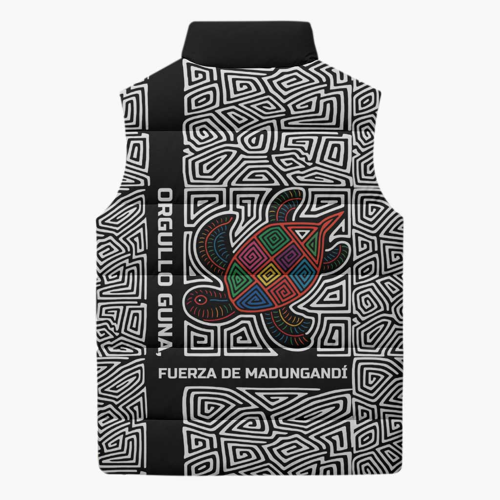 Indigenous Regions of Panama Guna de Madungandí Sleeveless Puffer Jacket with Colorful Turtle and Black White Geometric Pattern - Wonder Print Shop