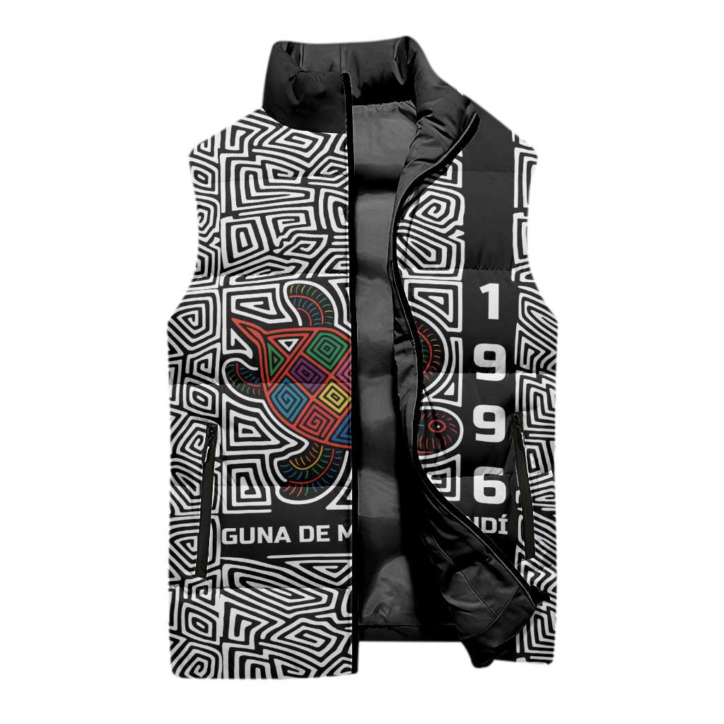 Indigenous Regions of Panama Guna de Madungandí Sleeveless Puffer Jacket with Colorful Turtle and Black White Geometric Pattern - Wonder Print Shop