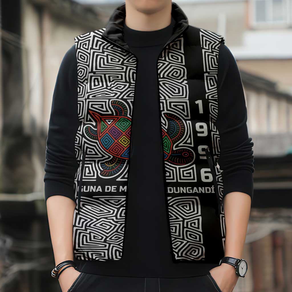 Indigenous Regions of Panama Guna de Madungandí Sleeveless Puffer Jacket with Colorful Turtle and Black White Geometric Pattern - Wonder Print Shop
