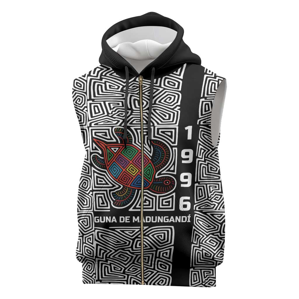 Indigenous Regions of Panama Guna de Madungandí Sleeveless Zip Hoodie with Colorful Turtle and Black White Geometric Pattern - Wonder Print Shop