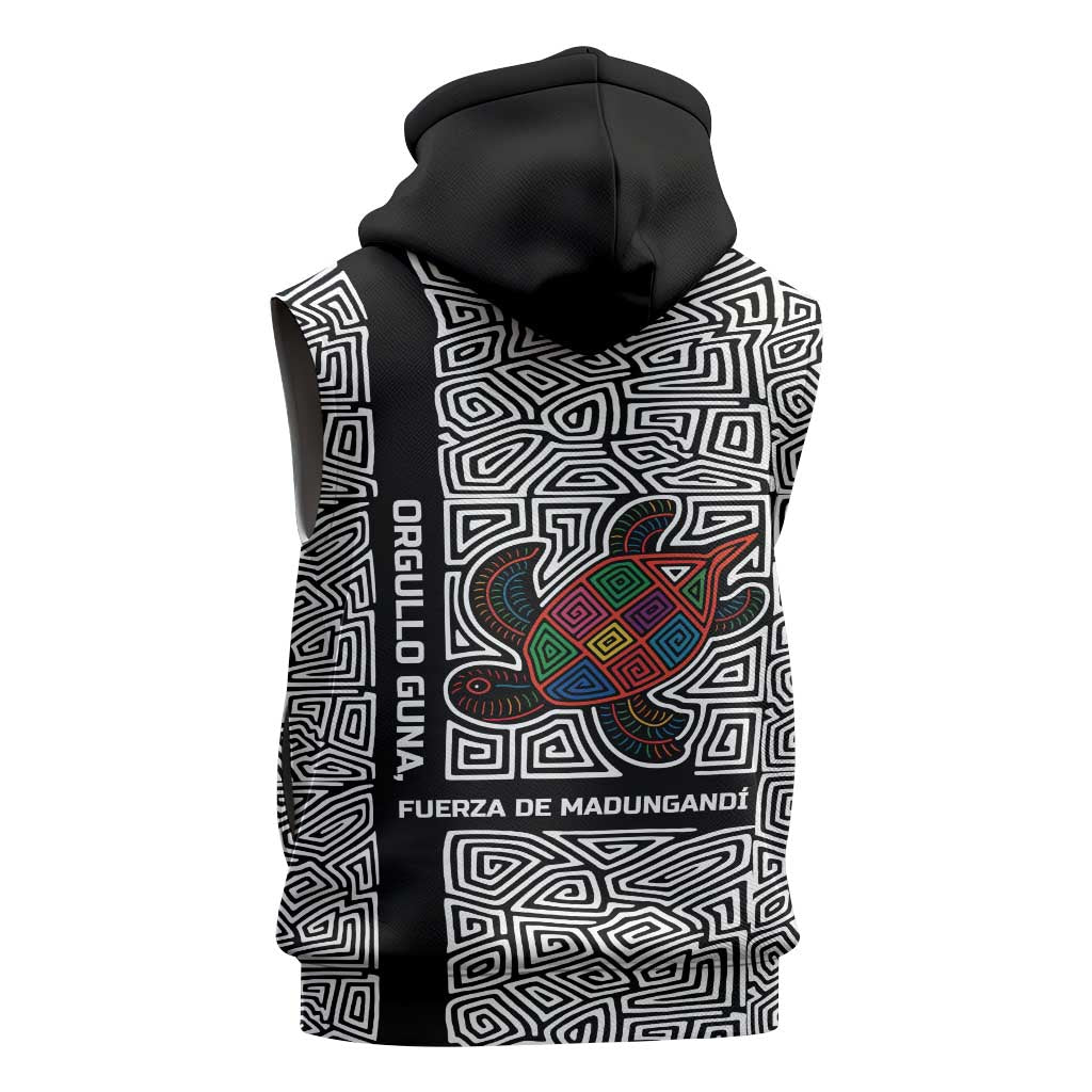 Indigenous Regions of Panama Guna de Madungandí Sleeveless Zip Hoodie with Colorful Turtle and Black White Geometric Pattern - Wonder Print Shop