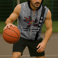 Indigenous Regions of Panama Guna de Madungandí Sleeveless Zip Hoodie with Colorful Turtle and Black White Geometric Pattern - Wonder Print Shop