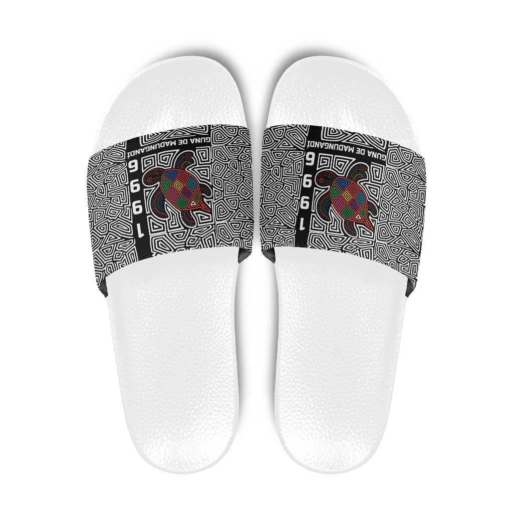 Indigenous Regions of Panama Guna de Madungandí Slide Sandals with Colorful Turtle and Black White Geometric Pattern - Wonder Print Shop