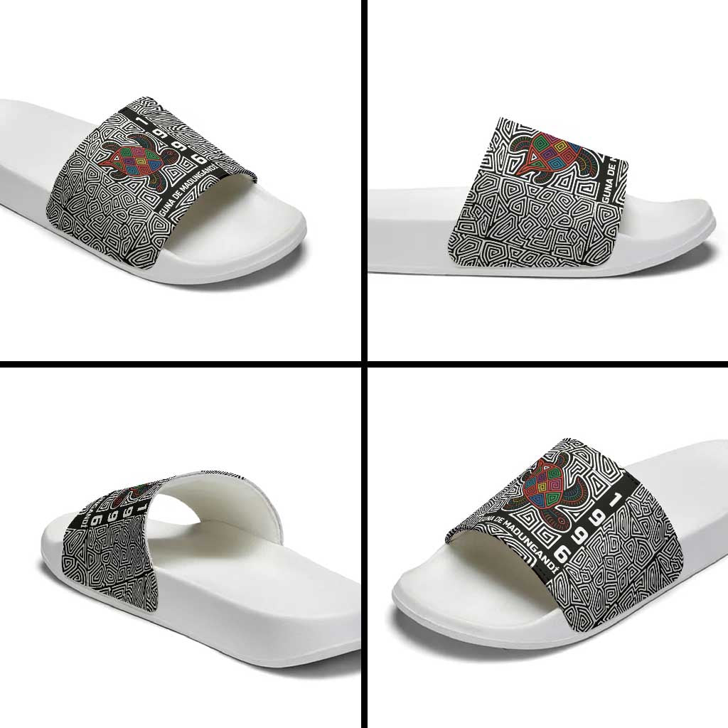 Indigenous Regions of Panama Guna de Madungandí Slide Sandals with Colorful Turtle and Black White Geometric Pattern - Wonder Print Shop