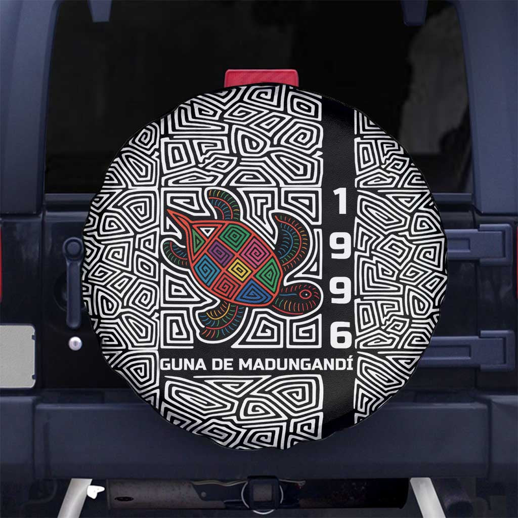 Indigenous Regions of Panama Guna de Madungandí Spare Tire Cover with Colorful Turtle and Black White Geometric Pattern - Wonder Print Shop