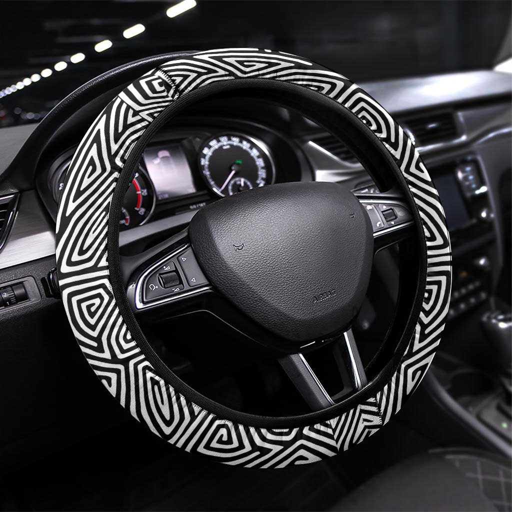 Indigenous Regions of Panama Guna de Madungandí Steering Wheel Cover with Colorful Turtle and Black White Geometric Pattern - Wonder Print Shop