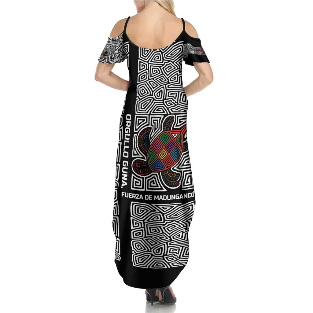 Indigenous Regions of Panama Guna de Madungandí Summer Maxi Dress with Colorful Turtle and Black White Geometric Pattern - Wonder Print Shop