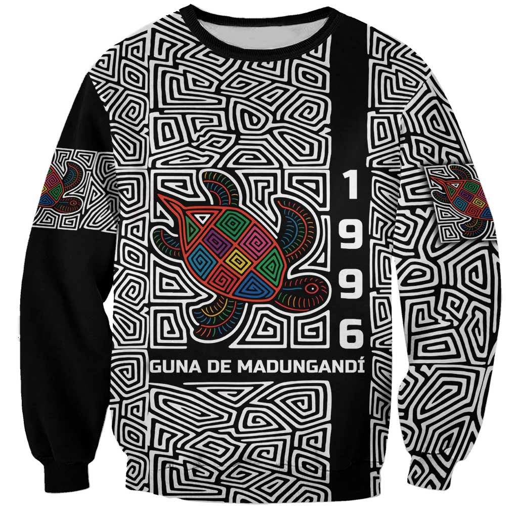 Indigenous Regions of Panama Guna de Madungandí Sweatshirt with Colorful Turtle and Black White Geometric Pattern - Wonder Print Shop
