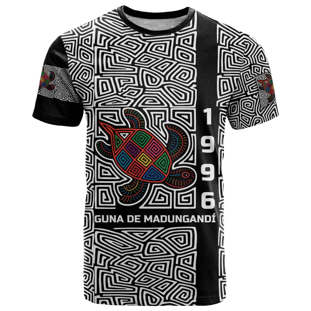 Indigenous Regions of Panama Guna de Madungandí T Shirt with Colorful Turtle and Black White Geometric Pattern - Wonder Print Shop