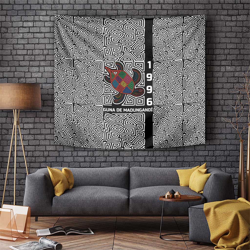 Indigenous Regions of Panama Guna de Madungandí Tapestry with Colorful Turtle and Black White Geometric Pattern - Wonder Print Shop