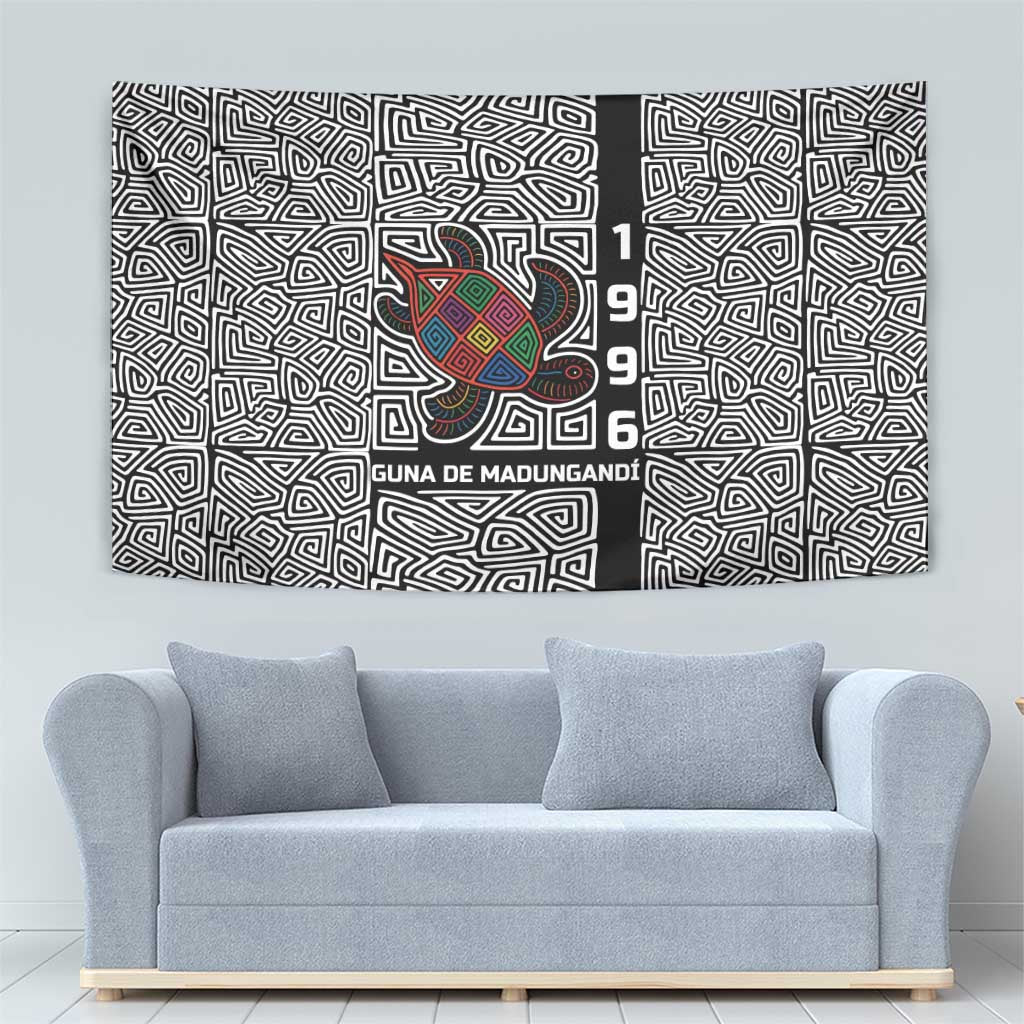 Indigenous Regions of Panama Guna de Madungandí Tapestry with Colorful Turtle and Black White Geometric Pattern - Wonder Print Shop