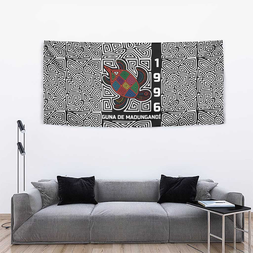 Indigenous Regions of Panama Guna de Madungandí Tapestry with Colorful Turtle and Black White Geometric Pattern - Wonder Print Shop