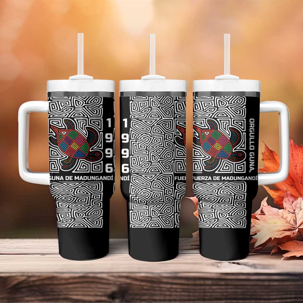 Indigenous Regions of Panama Guna de Madungandí Tumbler With Handle with Colorful Turtle and Black White Geometric Pattern - Wonder Print Shop