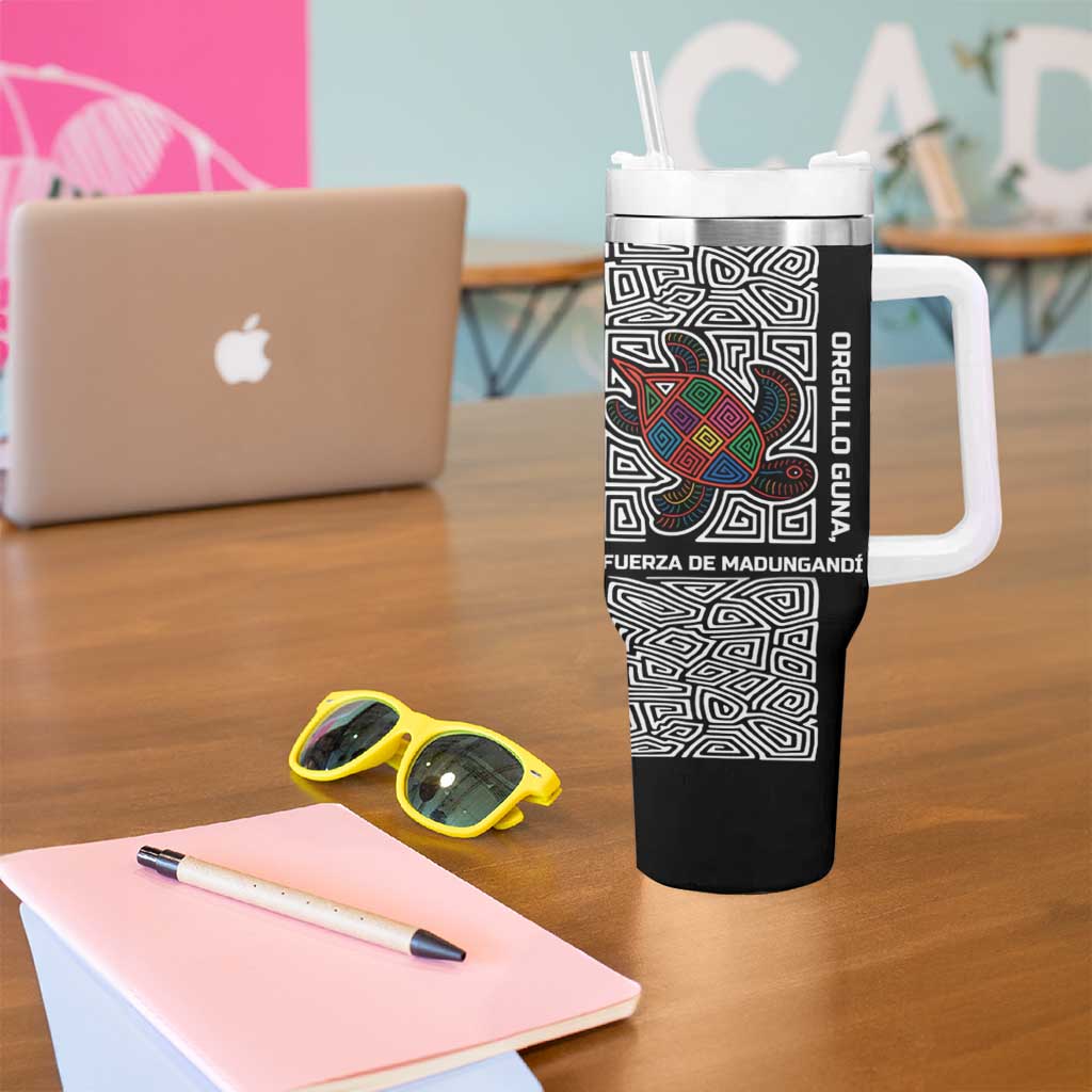 Indigenous Regions of Panama Guna de Madungandí Tumbler With Handle with Colorful Turtle and Black White Geometric Pattern - Wonder Print Shop