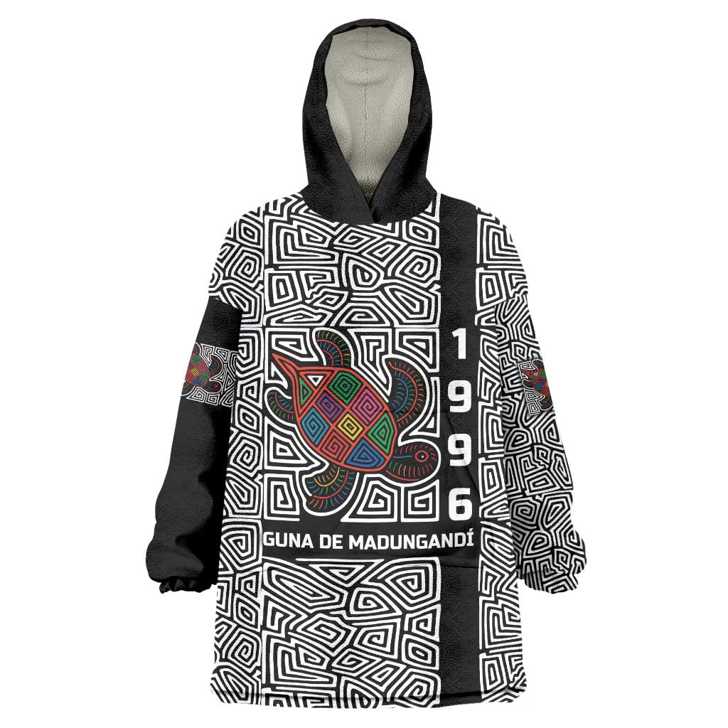 Indigenous Regions of Panama Guna de Madungandí Wearable Blanket Hoodie with Colorful Turtle and Black White Geometric Pattern - Wonder Print Shop