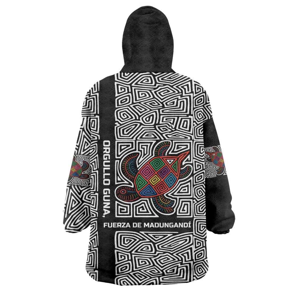 Indigenous Regions of Panama Guna de Madungandí Wearable Blanket Hoodie with Colorful Turtle and Black White Geometric Pattern - Wonder Print Shop