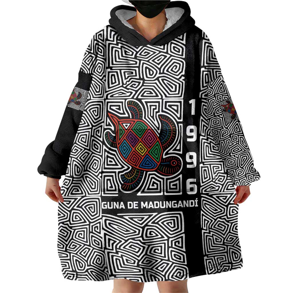 Indigenous Regions of Panama Guna de Madungandí Wearable Blanket Hoodie with Colorful Turtle and Black White Geometric Pattern - Wonder Print Shop