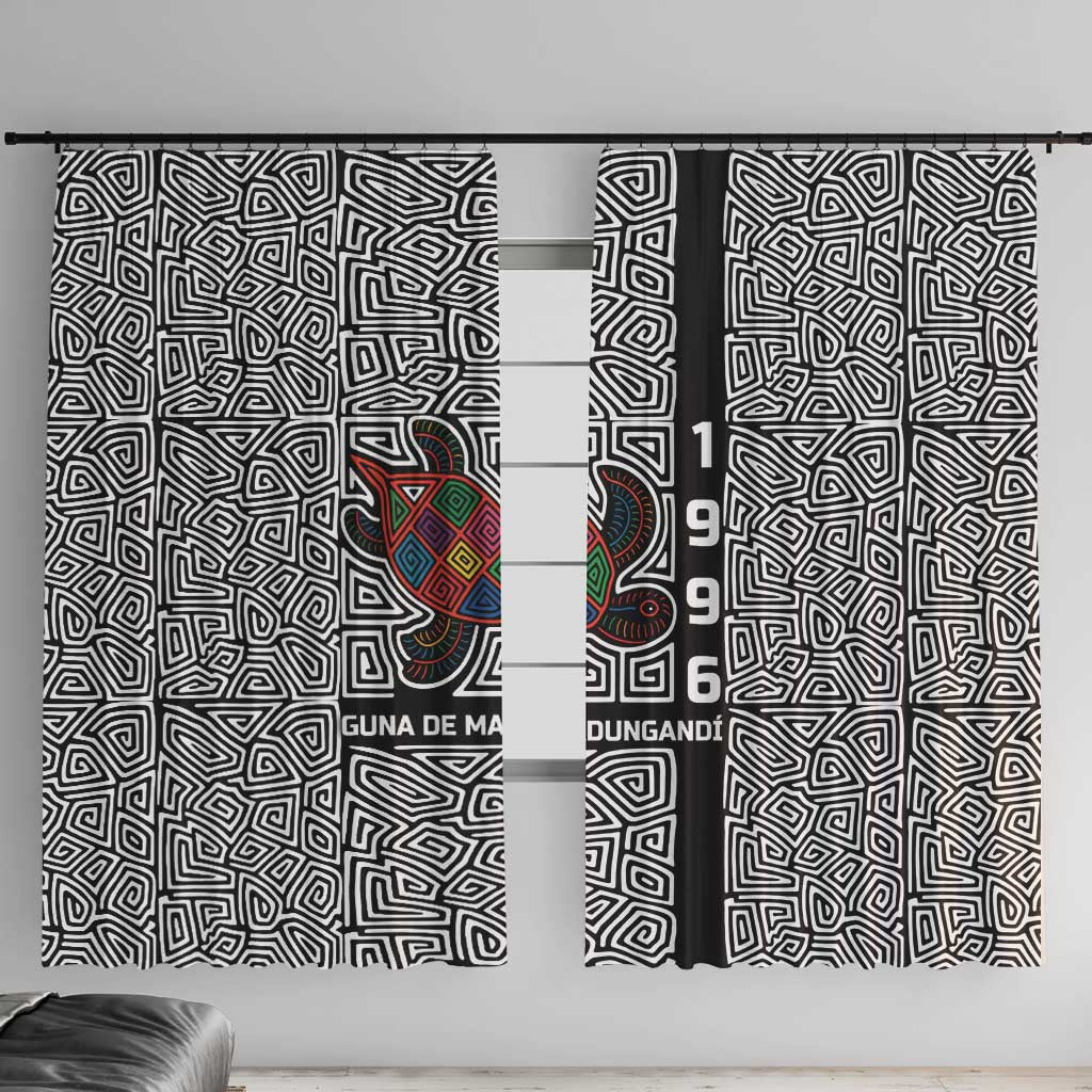 Indigenous Regions of Panama Guna de Madungandí Window Curtain with Colorful Turtle and Black White Geometric Pattern - Wonder Print Shop