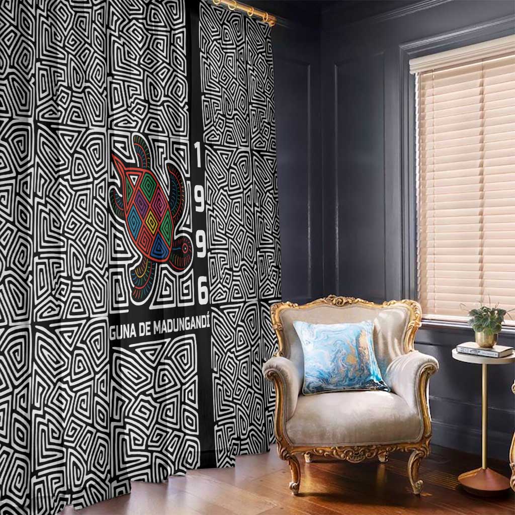 Indigenous Regions of Panama Guna de Madungandí Window Curtain with Colorful Turtle and Black White Geometric Pattern - Wonder Print Shop