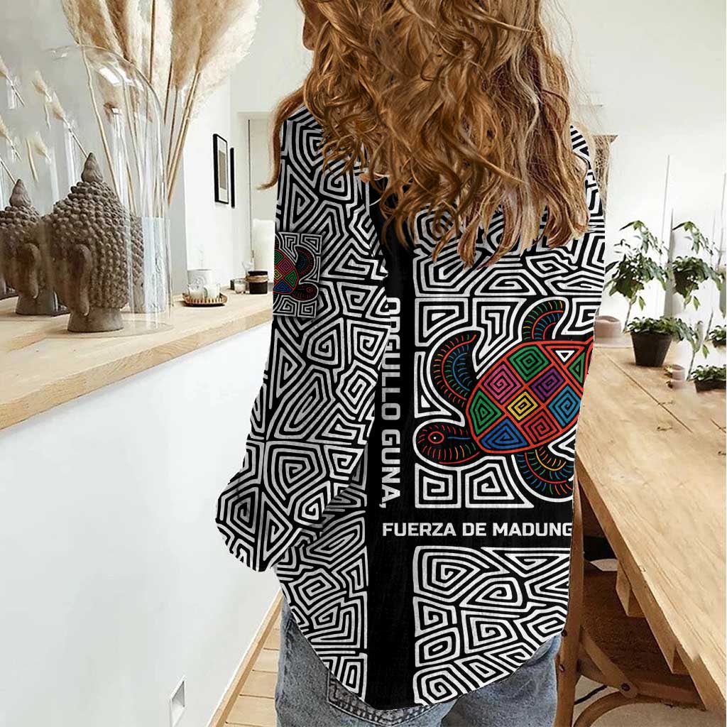 Indigenous Regions of Panama Guna de Madungandí Women Casual Shirt with Colorful Turtle and Black White Geometric Pattern - Wonder Print Shop