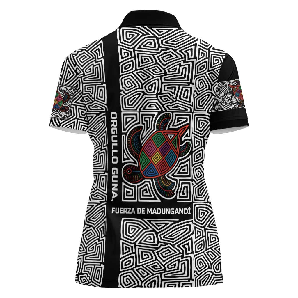 Indigenous Regions of Panama Guna de Madungandí Women Polo Shirt with Colorful Turtle and Black White Geometric Pattern - Wonder Print Shop