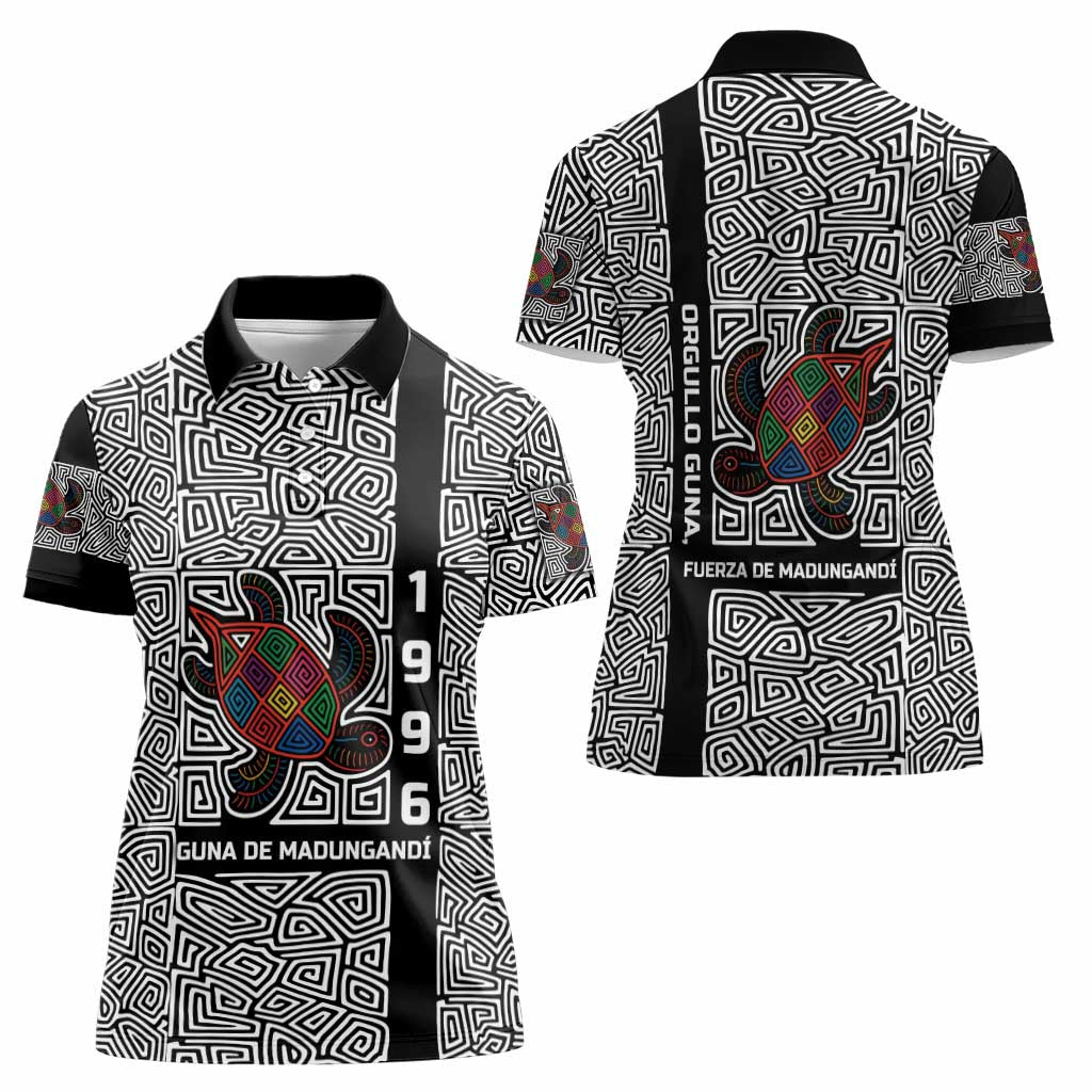 Indigenous Regions of Panama Guna de Madungandí Women Polo Shirt with Colorful Turtle and Black White Geometric Pattern - Wonder Print Shop