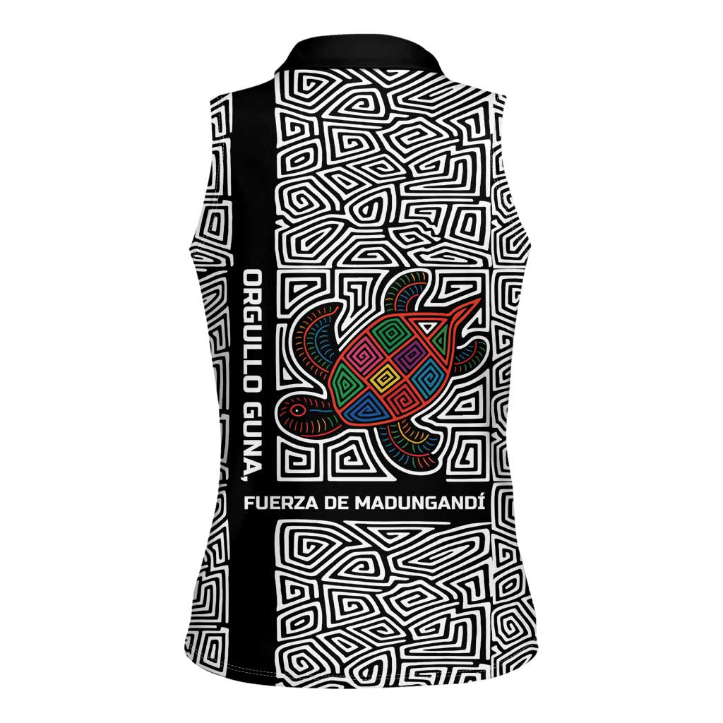 Indigenous Regions of Panama Guna de Madungandí Women Sleeveless Polo Shirt with Colorful Turtle and Black White Geometric Pattern - Wonder Print Shop
