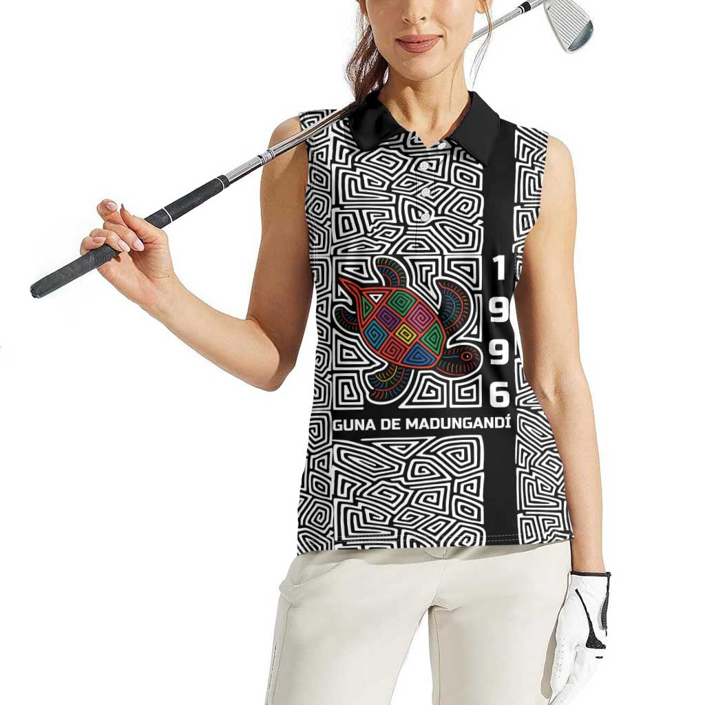 Indigenous Regions of Panama Guna de Madungandí Women Sleeveless Polo Shirt with Colorful Turtle and Black White Geometric Pattern - Wonder Print Shop