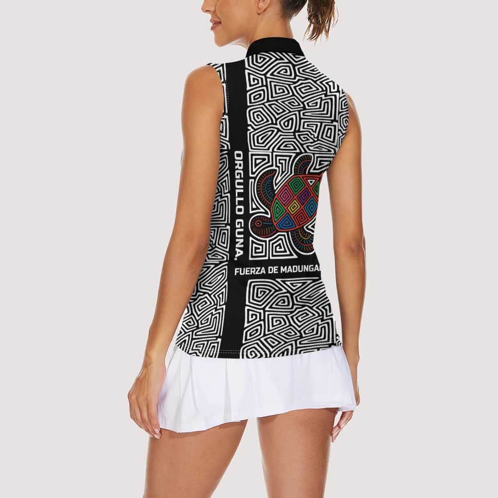 Indigenous Regions of Panama Guna de Madungandí Women Sleeveless Polo Shirt with Colorful Turtle and Black White Geometric Pattern - Wonder Print Shop