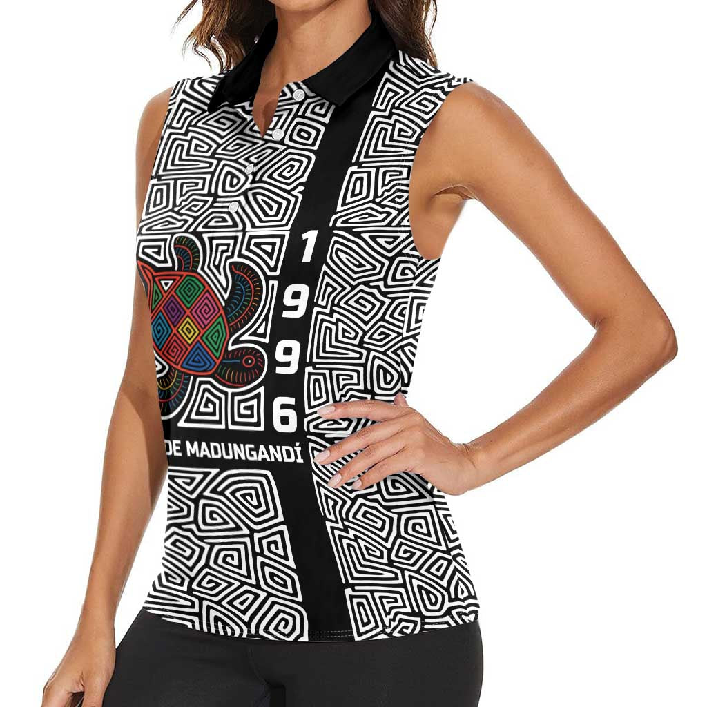 Indigenous Regions of Panama Guna de Madungandí Women Sleeveless Polo Shirt with Colorful Turtle and Black White Geometric Pattern - Wonder Print Shop