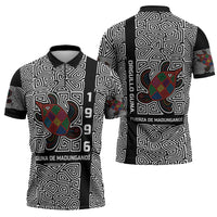 Indigenous Regions of Panama Guna de Madungandí Zipper Polo Shirt with Colorful Turtle and Black White Geometric Pattern - Wonder Print Shop
