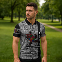 Indigenous Regions of Panama Guna de Madungandí Zipper Polo Shirt with Colorful Turtle and Black White Geometric Pattern - Wonder Print Shop