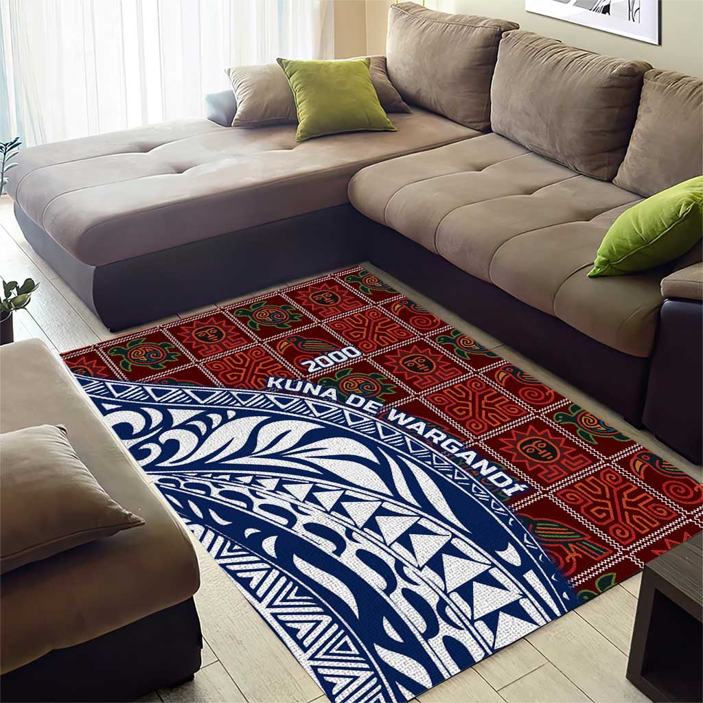 Indigenous Regions of Panama Guna de Wargandí Area Rug with Tribal Pattern and Blue White Nature and People - Wonder Print Shop